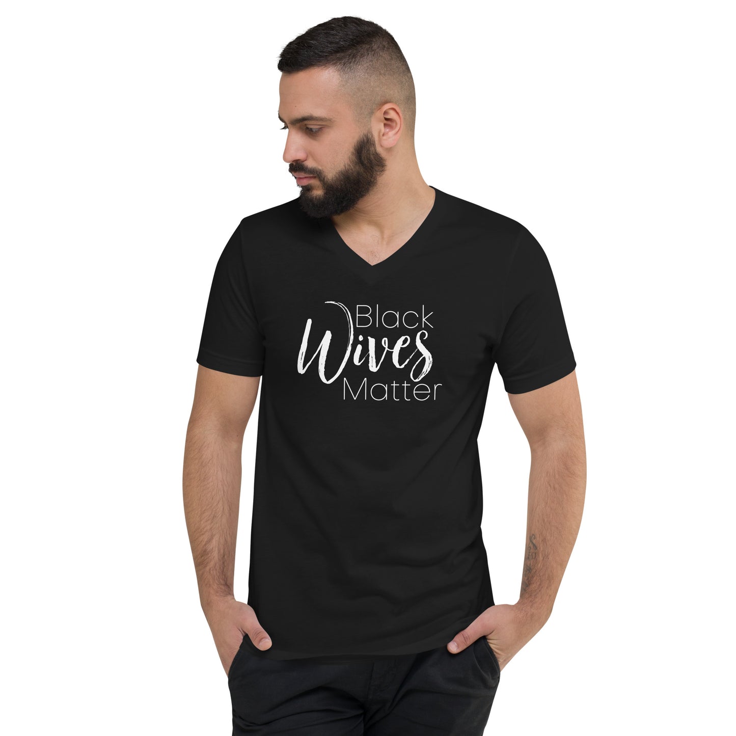 Black Wives Matter Unisex Short Sleeve V-Neck T-Shirt (BLACK)